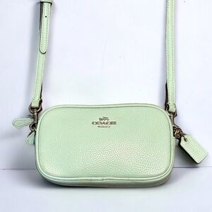 COACH Green Mint Pebbled Leather Mini Double Zip Camera Crossbody Bag